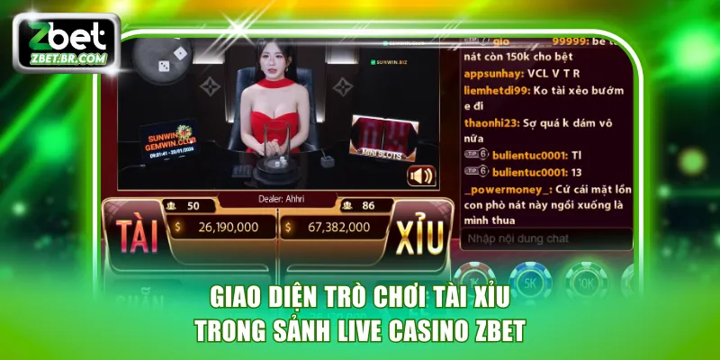 Giao diện trò chơi Tài Xỉu trong sảnh live casino ZBET